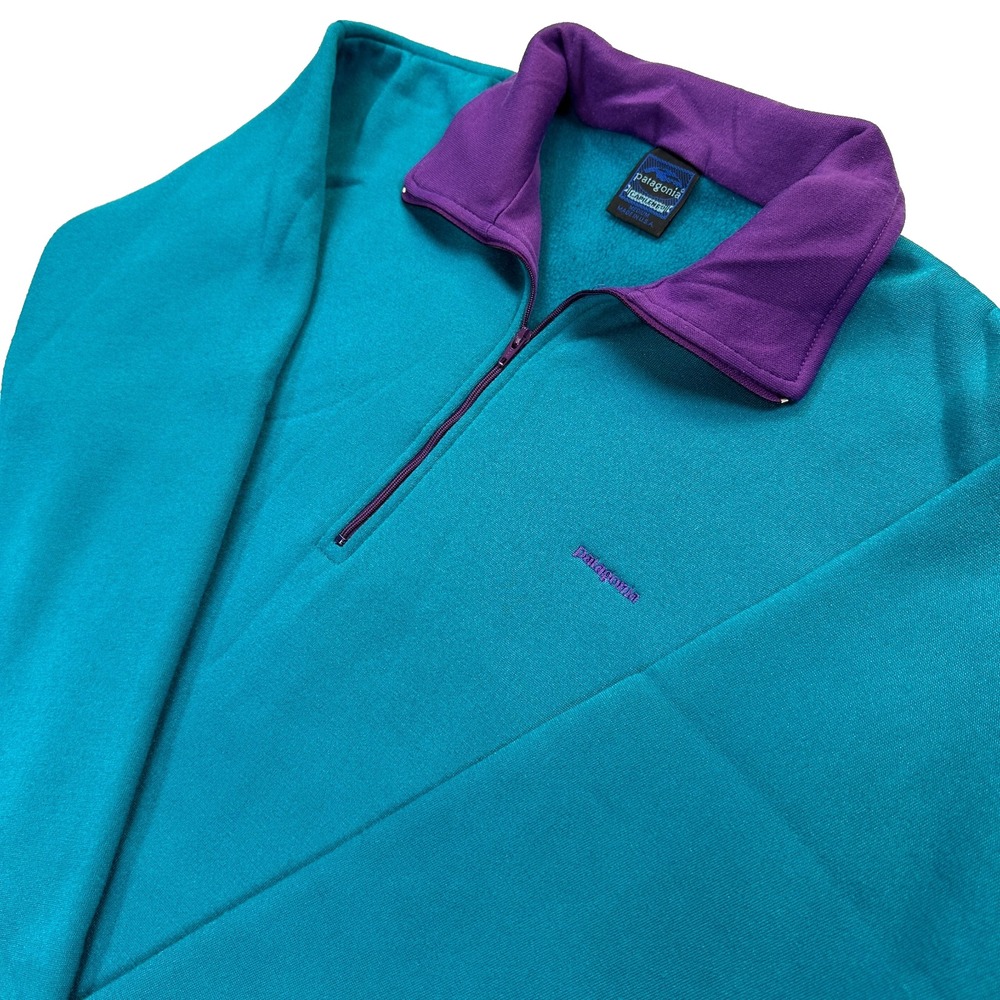 Vintage Patagonia Capilene Fleece Pullover USA Made Teal Purple 1/4 Zip Medium